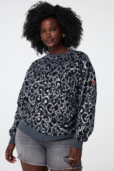 Scamp & Dude : Grey With Black And Silver Foil Leopard Oversized Sweatshirt
