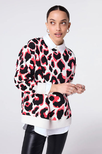 Scamp & Dude : Ivory With Neon Coral And Black Mega Shadow Leopard Oversized Sweatshirt