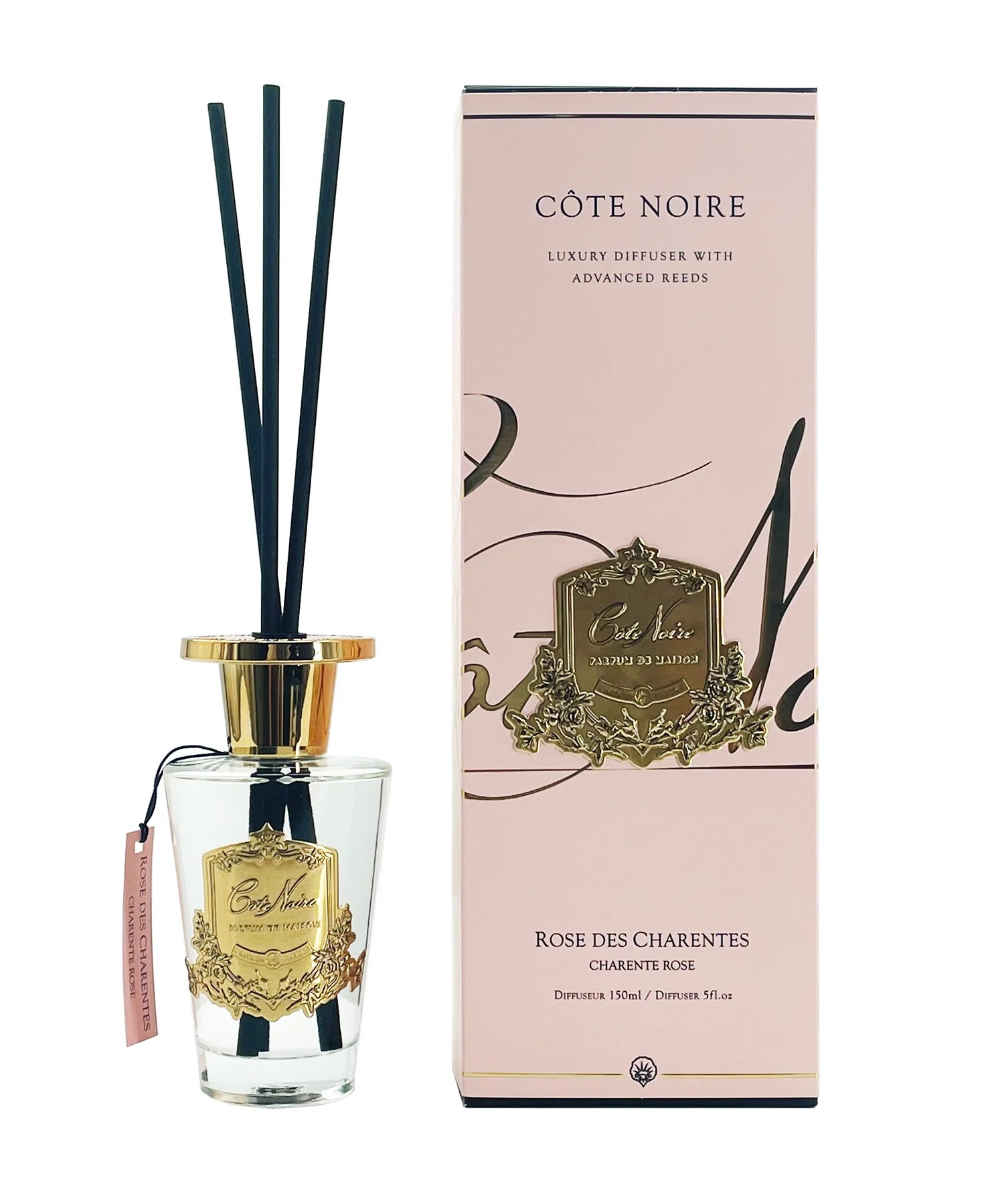 Cote Noire Charente Rose 150ml Diffuser Set - Gold