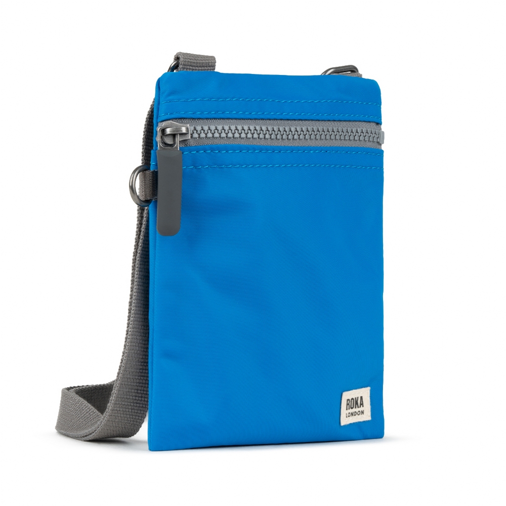 ROKA Roka London Cross Body Shoulder Swing Pocket Bag Chelsea Recycled Repurposed Sustainable Nylon In Neon Blue