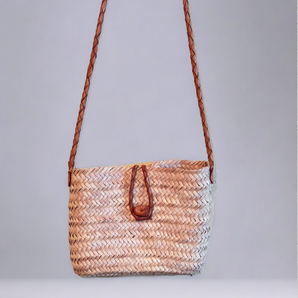 Artisan Stories Handwoven Straw Bag Woven Leather Strap