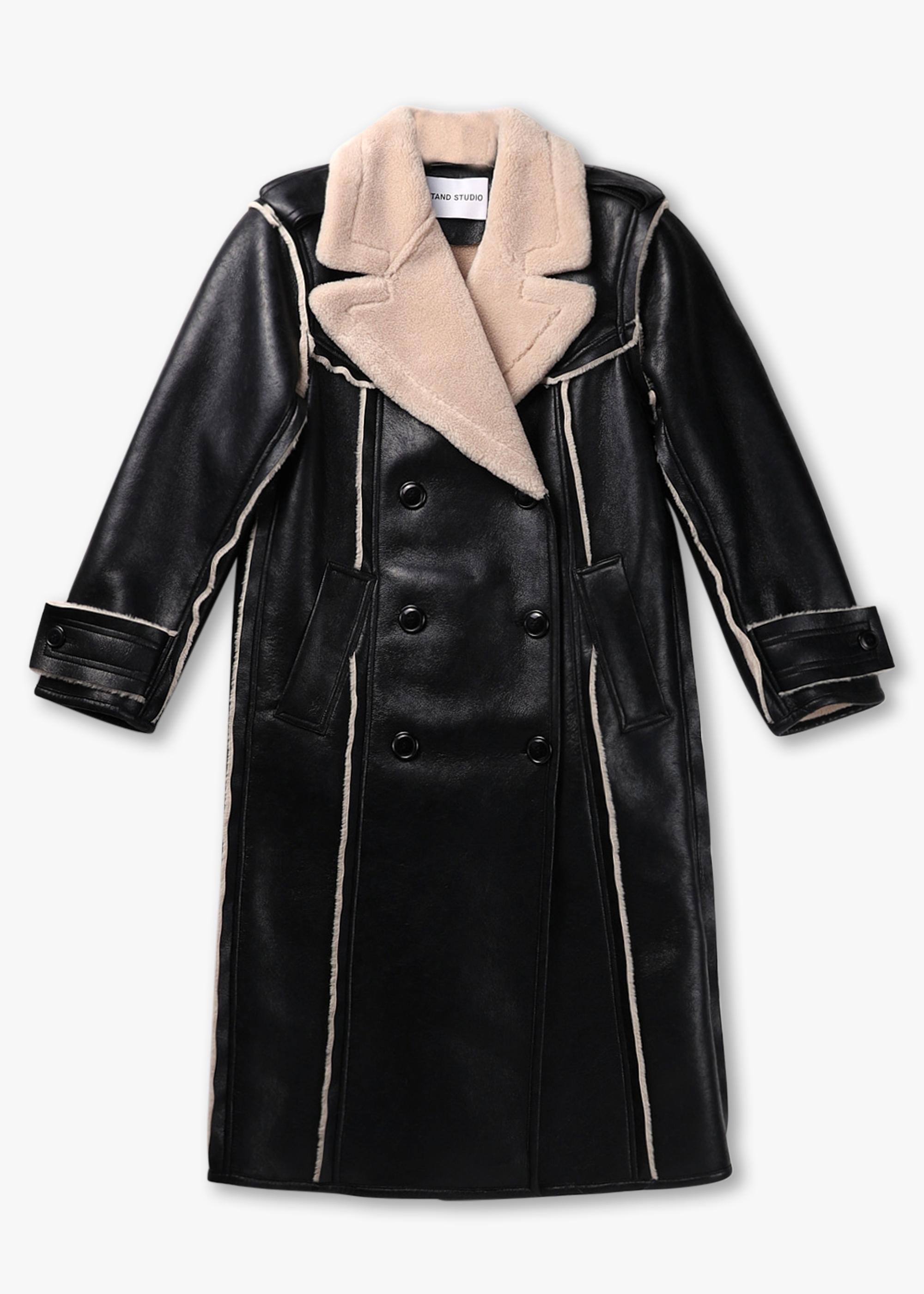 STAND STUDIO Womens Frankie Faux Leather Coat In Black/beige