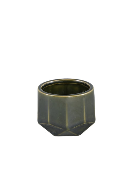 PTMD Kaima Green Angular Glazed Ceramic Plant Pot - Extra Small