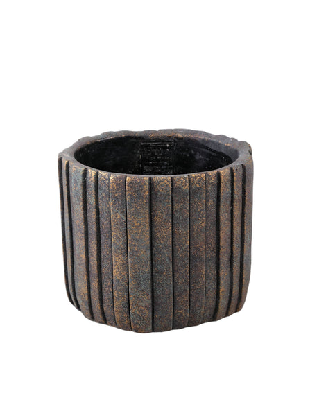 PTMD Yaran Black Cement Plant Pot With Stripes