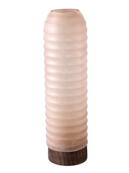 PTMD Yana Pink Matte Ribbed Glass & Wood Vase - Large