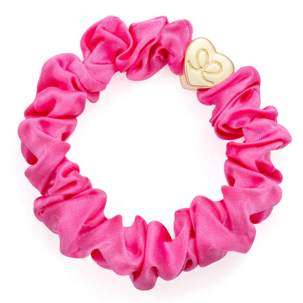 Mishky Jewellery Gold Heart Silk Scrunchie - Bubblegum Pink