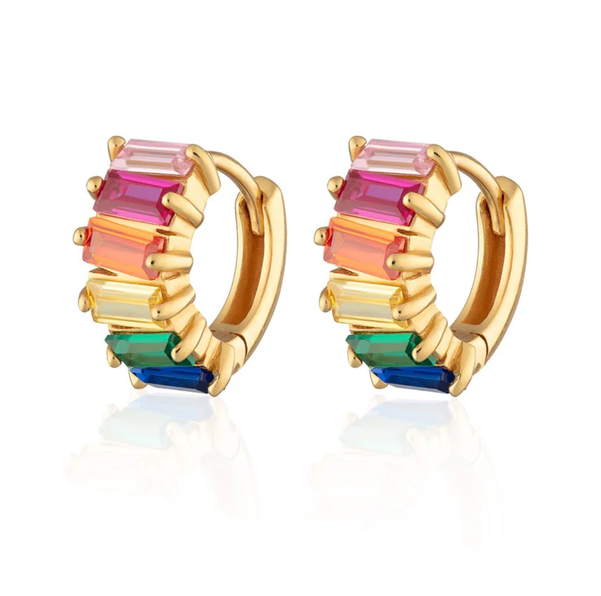 scream-pretty-rainbow-baguette-huggie-earrings