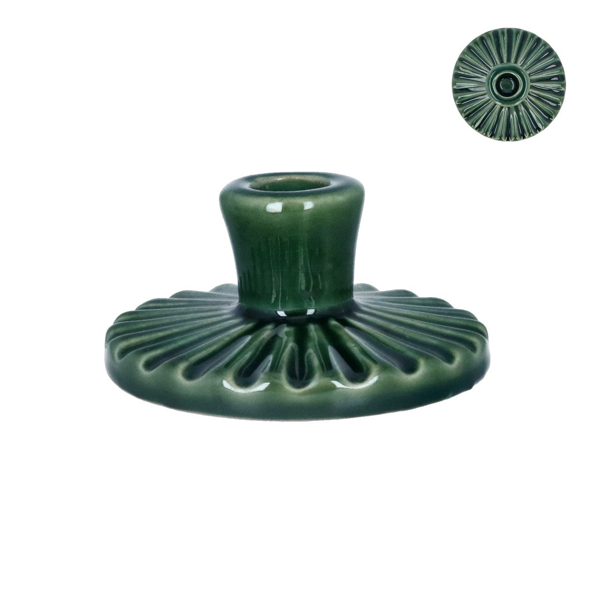 Gisela Graham Round Dark Green Ceramic Candle Holder