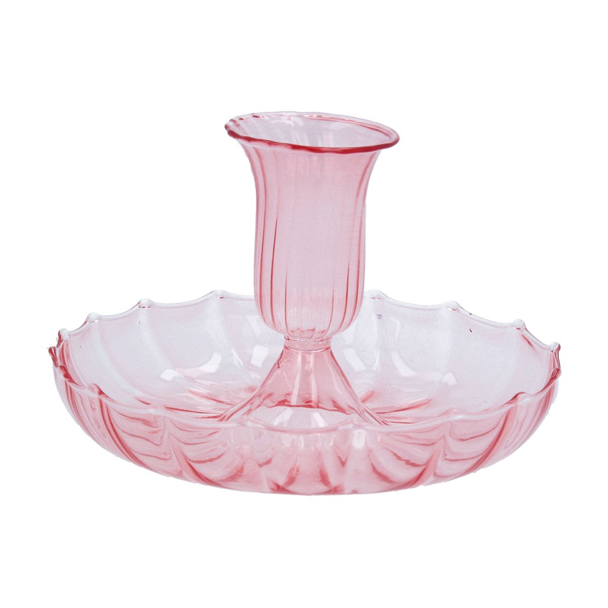 Hyde And Seek Pink Glass Fluted Candlestick