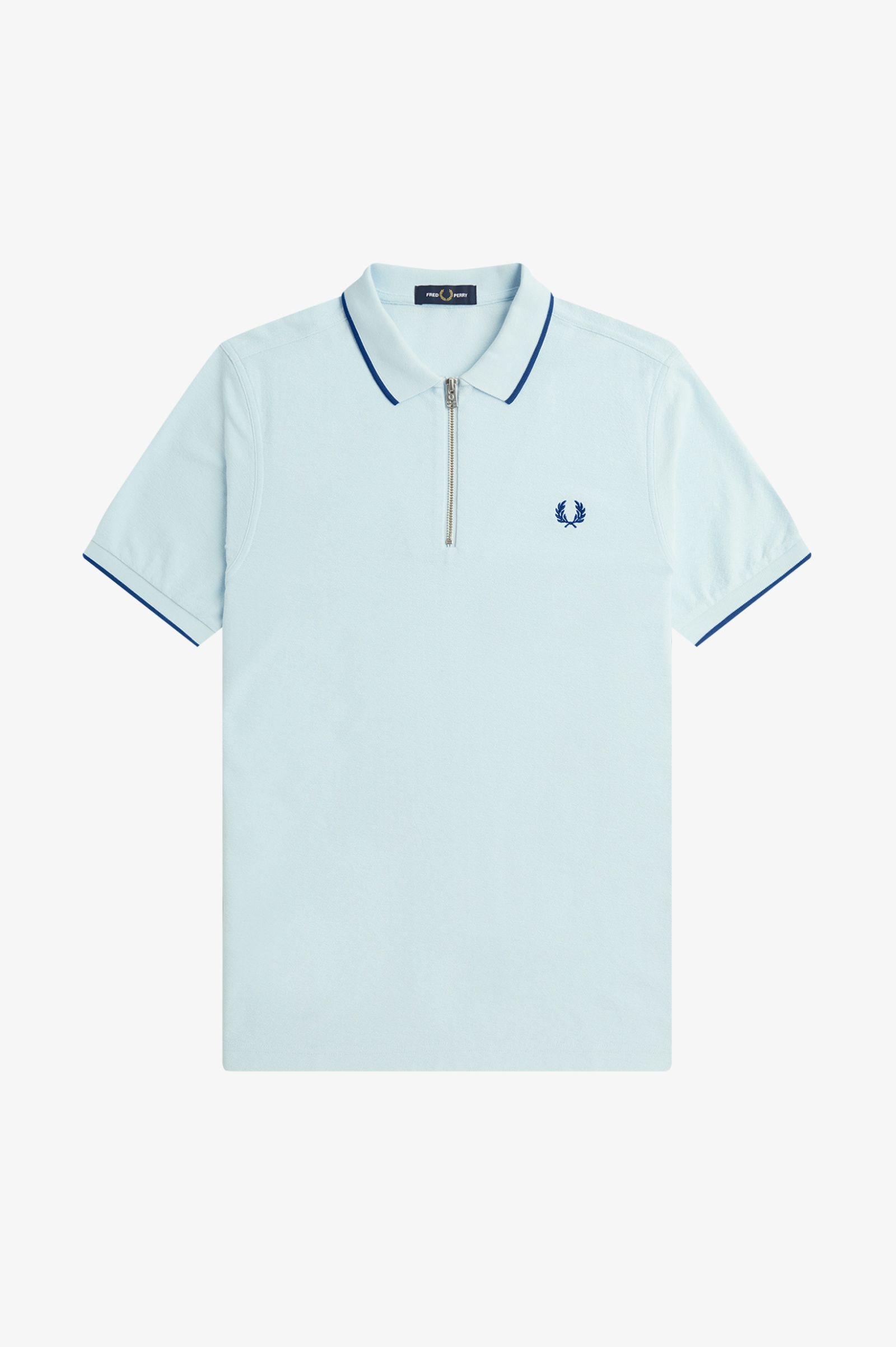 Fred Perry Fred Perry M7729 Crepe Pique Zip Neck Polo Shirt Ice Blue