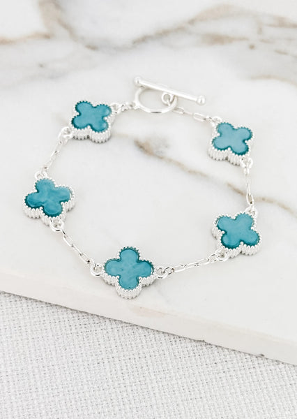 Envy Silver & Turquoise Fleur T-Bar Bracelet