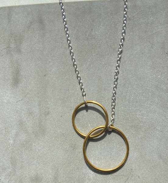 CollardManson Double Hoop Necklace - Silver Chain With Gold Hoop