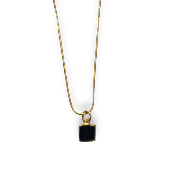 CollardManson Semi-precious Stone Necklace - Gold Plated Snake Chain With Onyx Pendant
