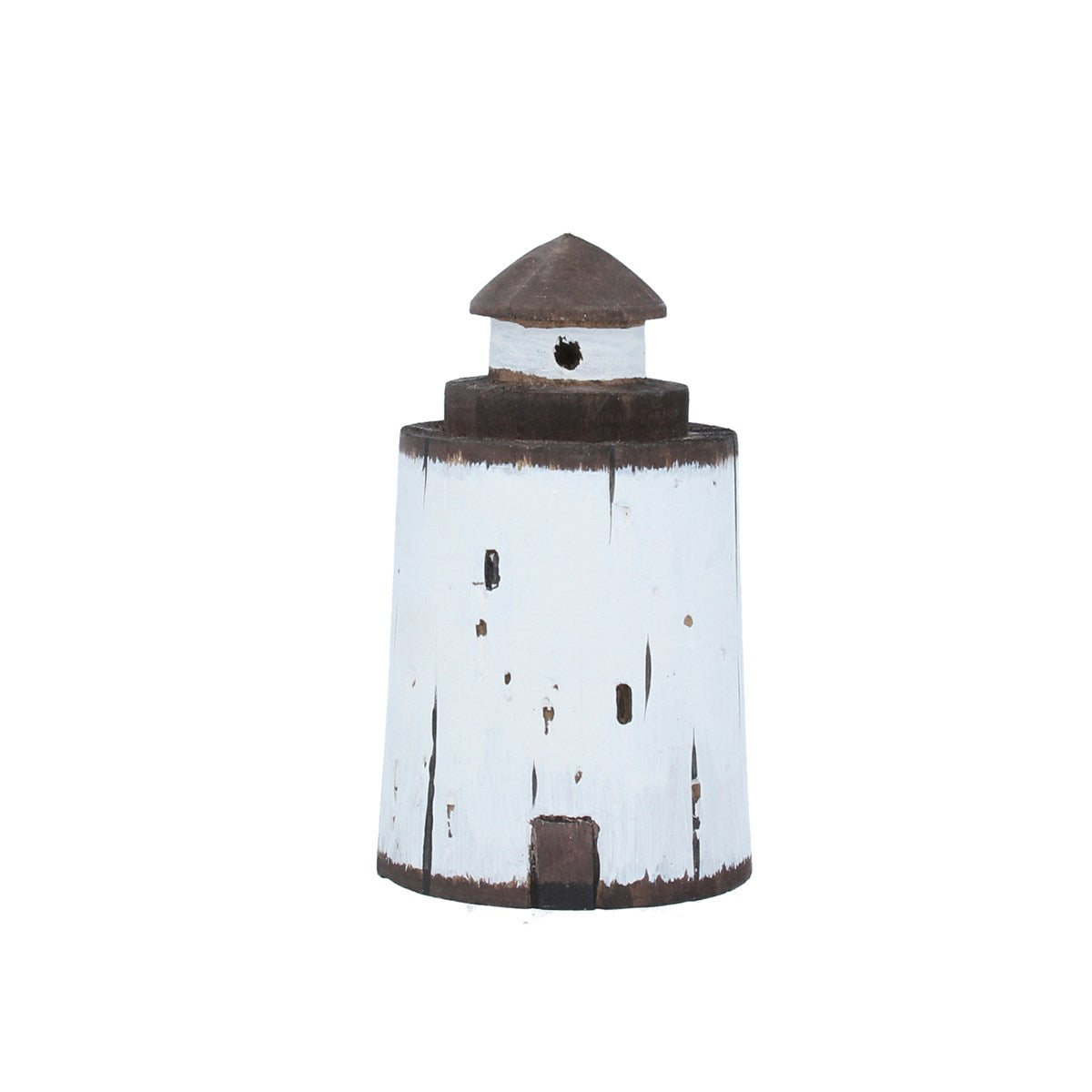 Gisela Graham White Rustic Wood Round Decorative Lighthouse Ornament