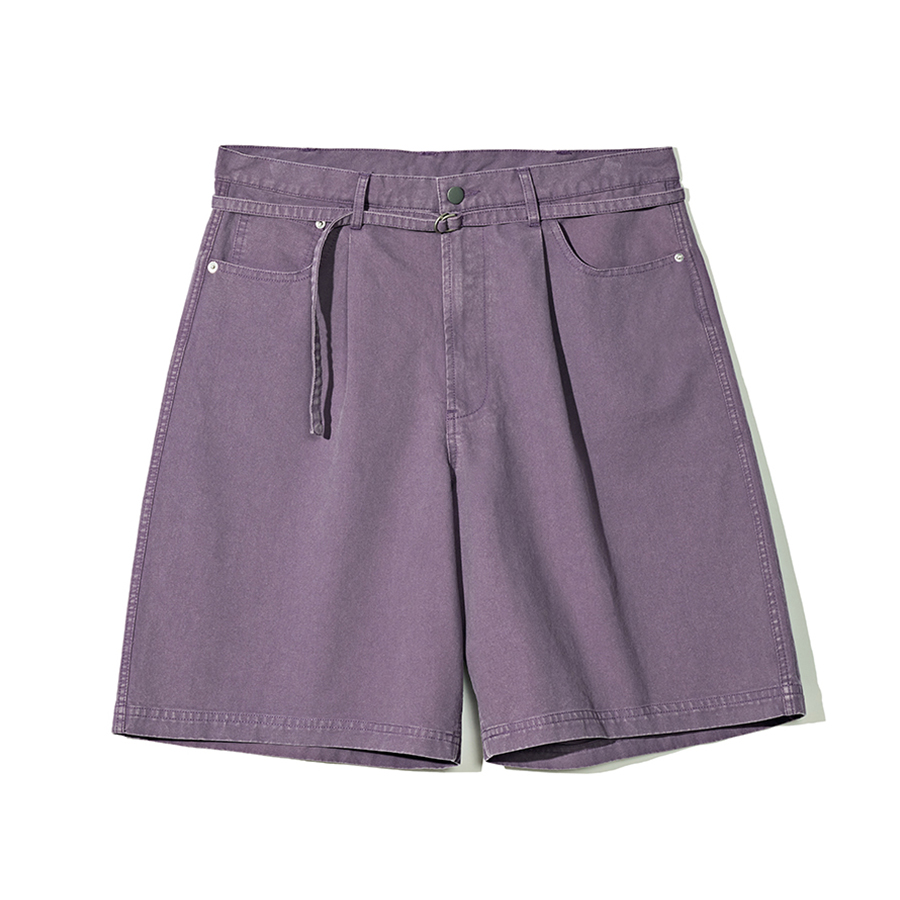 Partimento Belted Wide Bermuda Pants in Purple