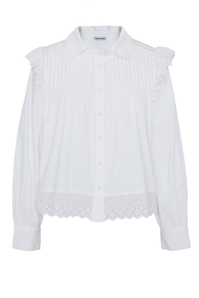 Another Sunday Pintuck Detail Lace Trim Shirt White