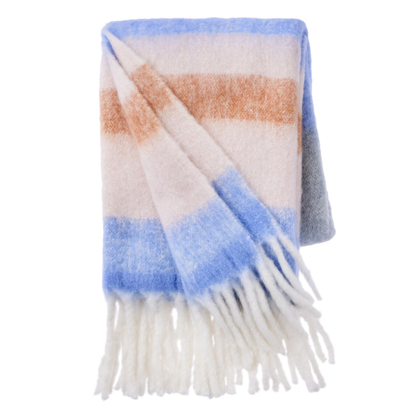 Cosy Living Blue Stripe Wool Mix Throw