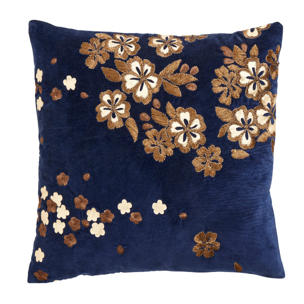Nordal Indigo Velvet With Gold Flower Cushion