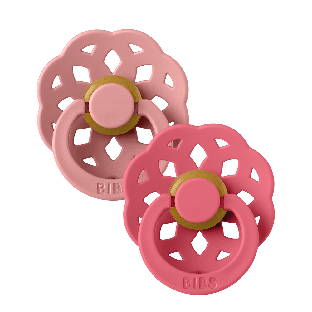 Bibs Set Di 2 Ciucci Bibs Round - Boheme Pacifier - Dusty Pink E Coral
