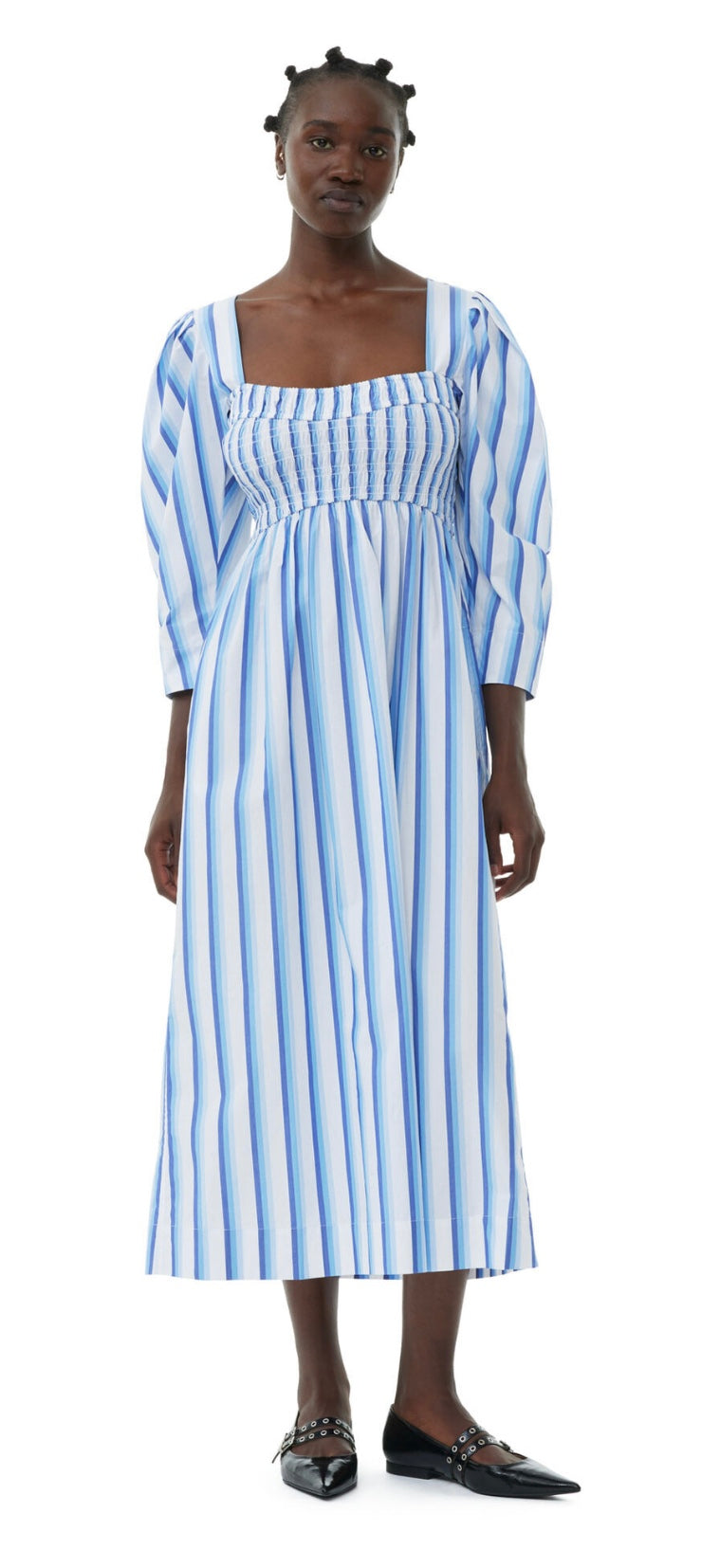 Ganni Ganni Striped Cotton Smock Long Dress