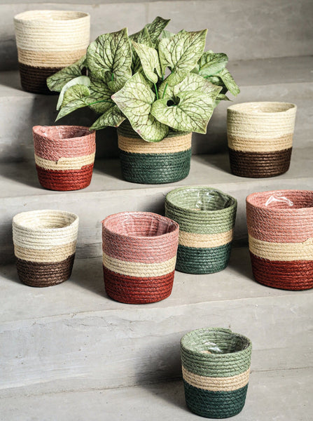 PTMD Medium Tyro Green Layered Paper Rope Plant Pot / Basket - 3 Sizes Available