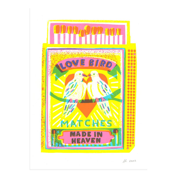 The Printed Peanut Love Bird Matches A4 Risograph Art Print