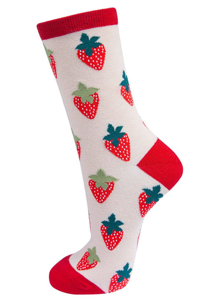 Sock Talk Womens Bamboo Strawberry Ankle Socks Novelty Fruit Socks Red