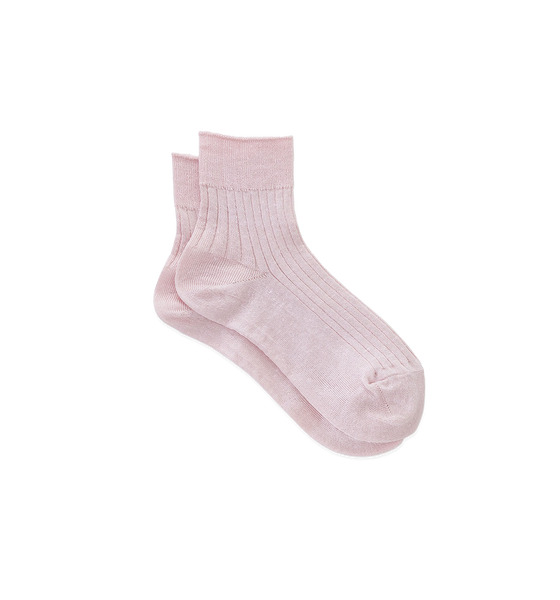 Fog Linen Work Fine Knit Linen Ribbed Ankle Socks, Baby Pink