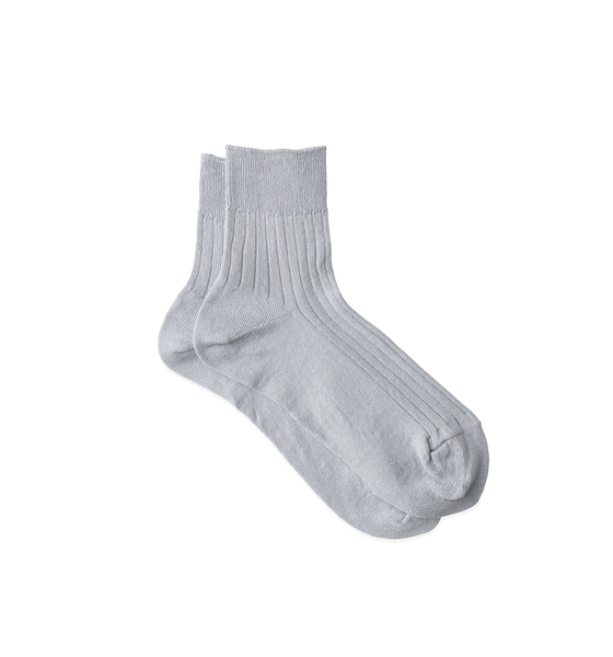 Fog Linen Work Fine Knit Linen Ribbed Ankle Socks, Grey