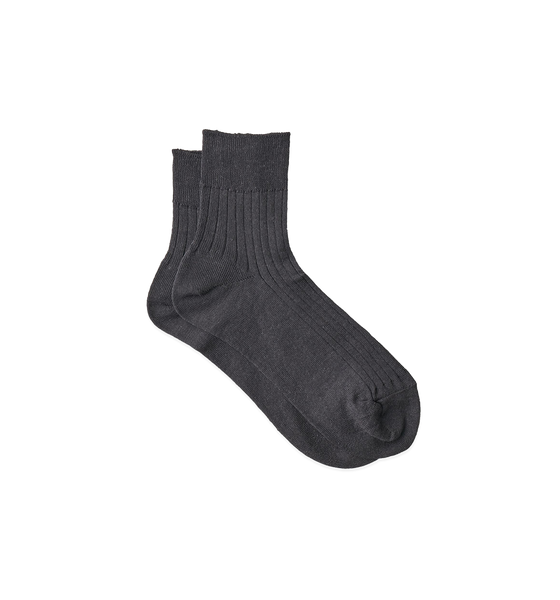 Fog Linen Work Fine Knit Linen Ribbed Ankle Socks, Charcoal