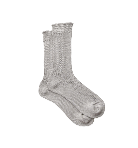 Fog Linen Work Medium Knit Linen Ribbed Crew Socks, Grey