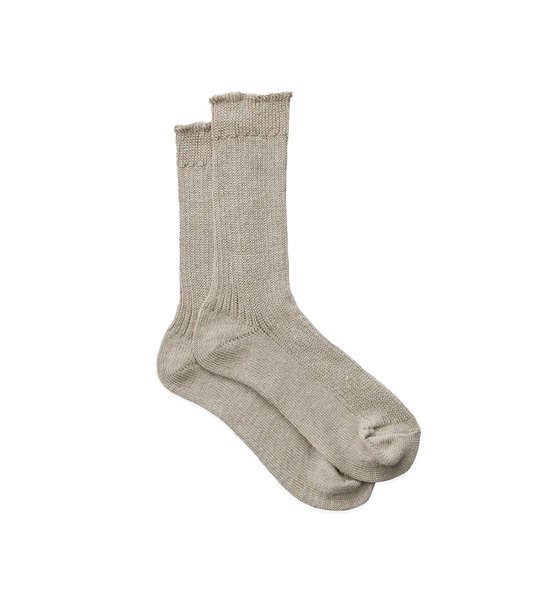 Fog Linen Work Medium Knit Linen Ribbed Crew Socks, Natural