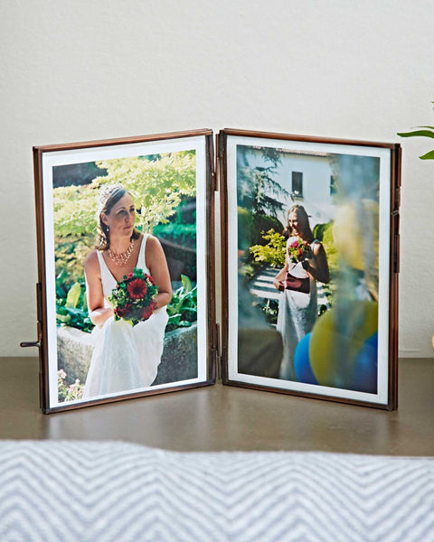 The Paper High Gift Company Limited Small Antique Brass Glass Double Photo Frame - Handmade