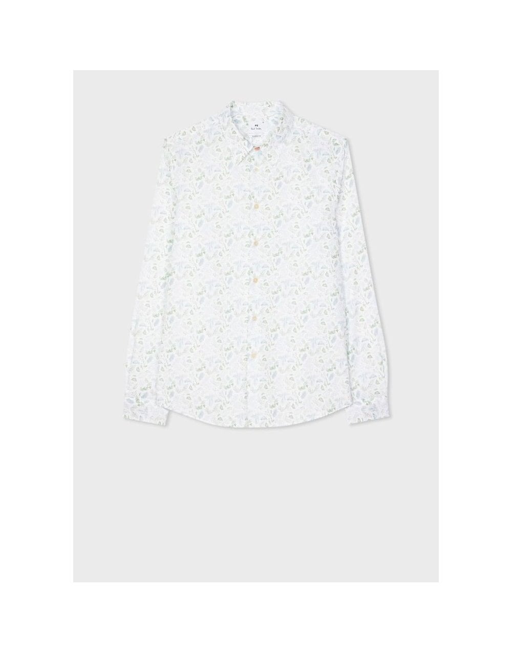 Paul Smith Paul Smith Leaf Print Tailored Fit Shirt Col: 01 White, Size: Xxl