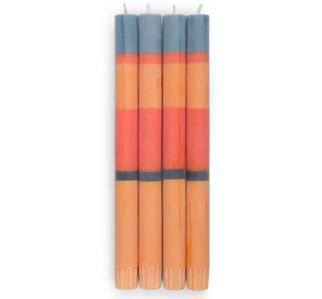 British Colour Standard Multi Stripe Candles in Indigo, Orange, Saffron and Pompadour