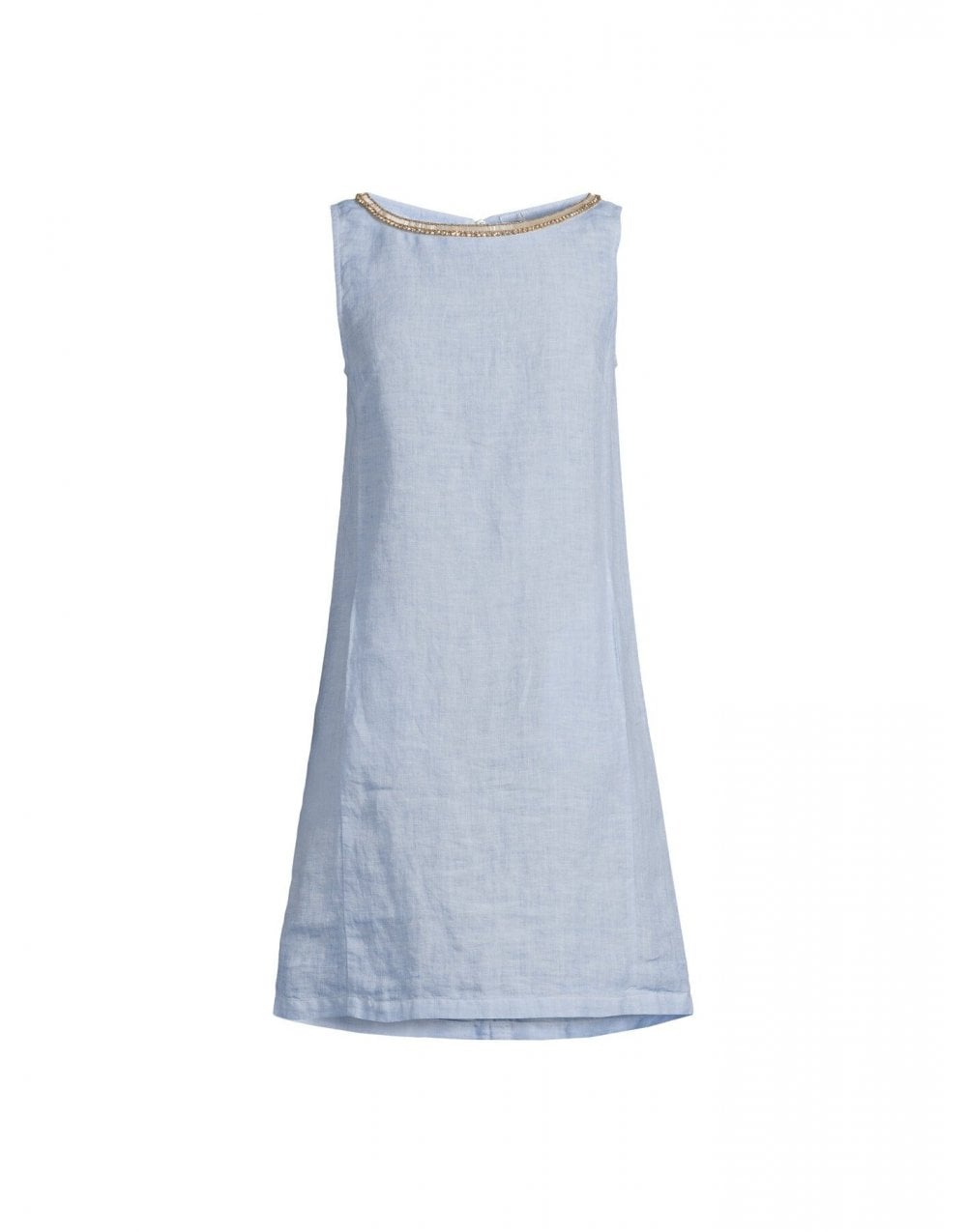 120% Linen 120% Linen Embellished Round Neck Sleeveless Dress Size: 8, Col: Blue