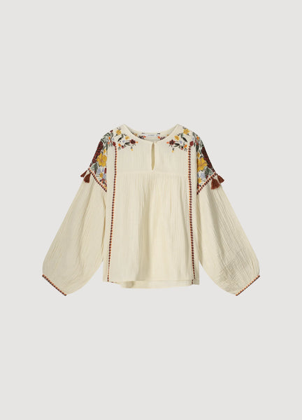 SUMMUM WOMAN Cream Top With Multi Embroidery