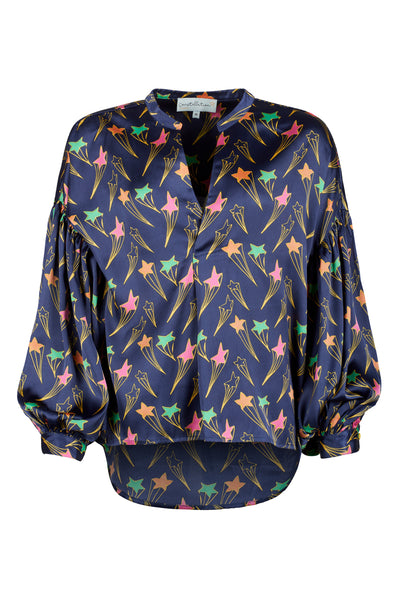 Constellation By Electra Satin V-neck Blouse - Shooting Star