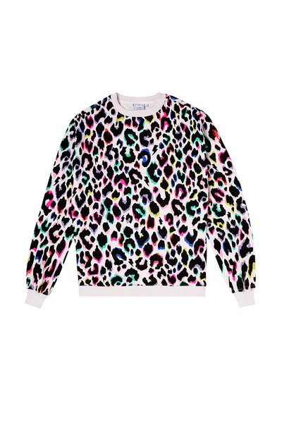 Scamp & Dude : Ivory With Rainbow Shadow Leopard Oversized Sweatshirt