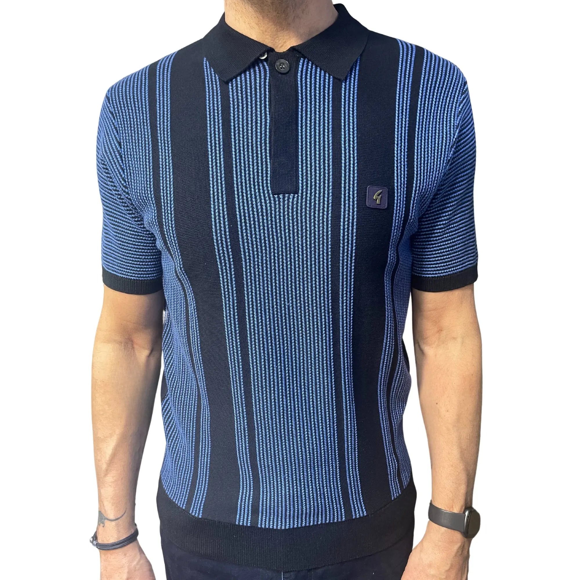 Gabicci Vintage Dante Knitted Polo Shirt - Blue