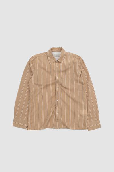 Officine Generale Emory Shirt Cotton Stripe British Khaki/ Ecru/ Grey