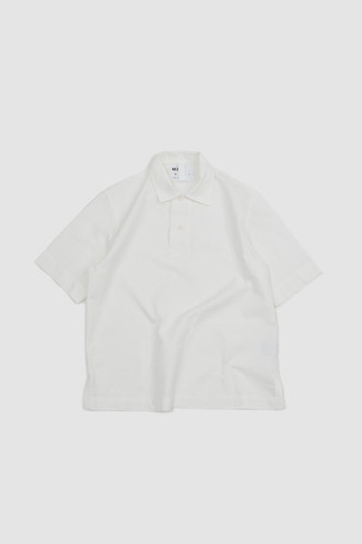 Margaret Howell Offset Placket Polo Textured Cotton White