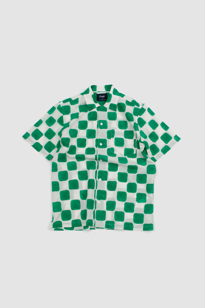 Drake's Camp Collar Checkerboard Block Print Green