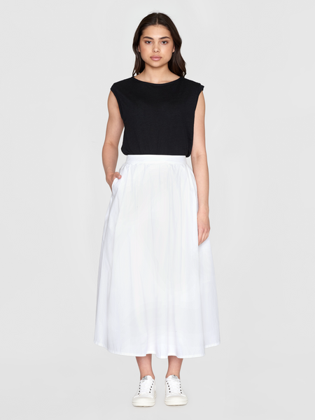 Knowledge Cotton Apparel  White Poplin Pleated Mid-length Skirt