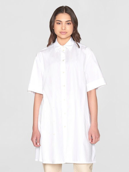 Knowledge Cotton Apparel  White A Line Poplin Shirt Dress