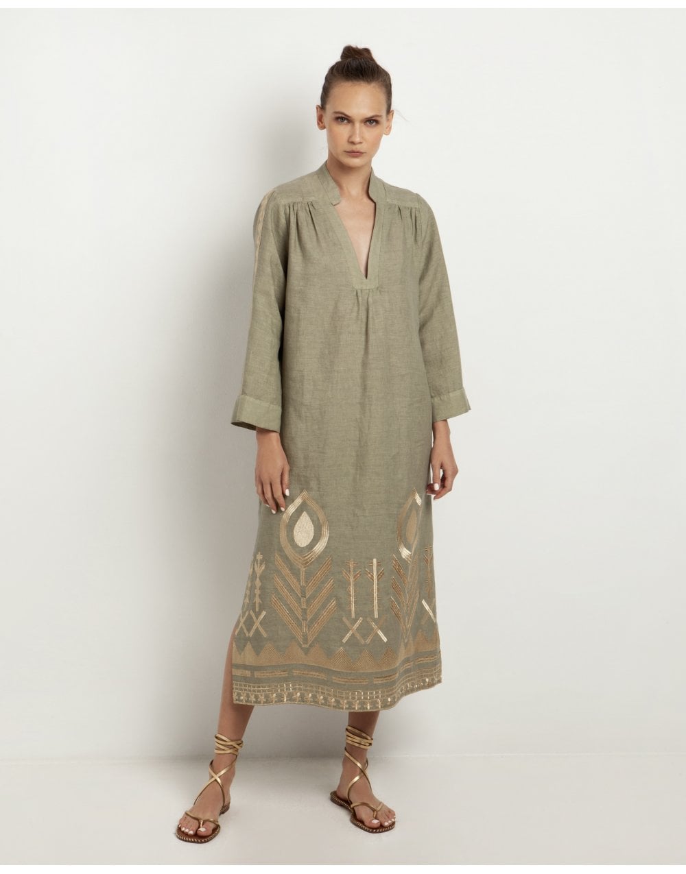 greek-archaic-kori-greek-archaic-kori-feathers-v-neck-34-sleeve-midi-dress-col-tea-gold-size-l