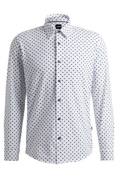Hugo Boss Boss - P-roan-kent White Slim Fit Stretch Cotton Jersey Patterned Shirt 50521065 100
