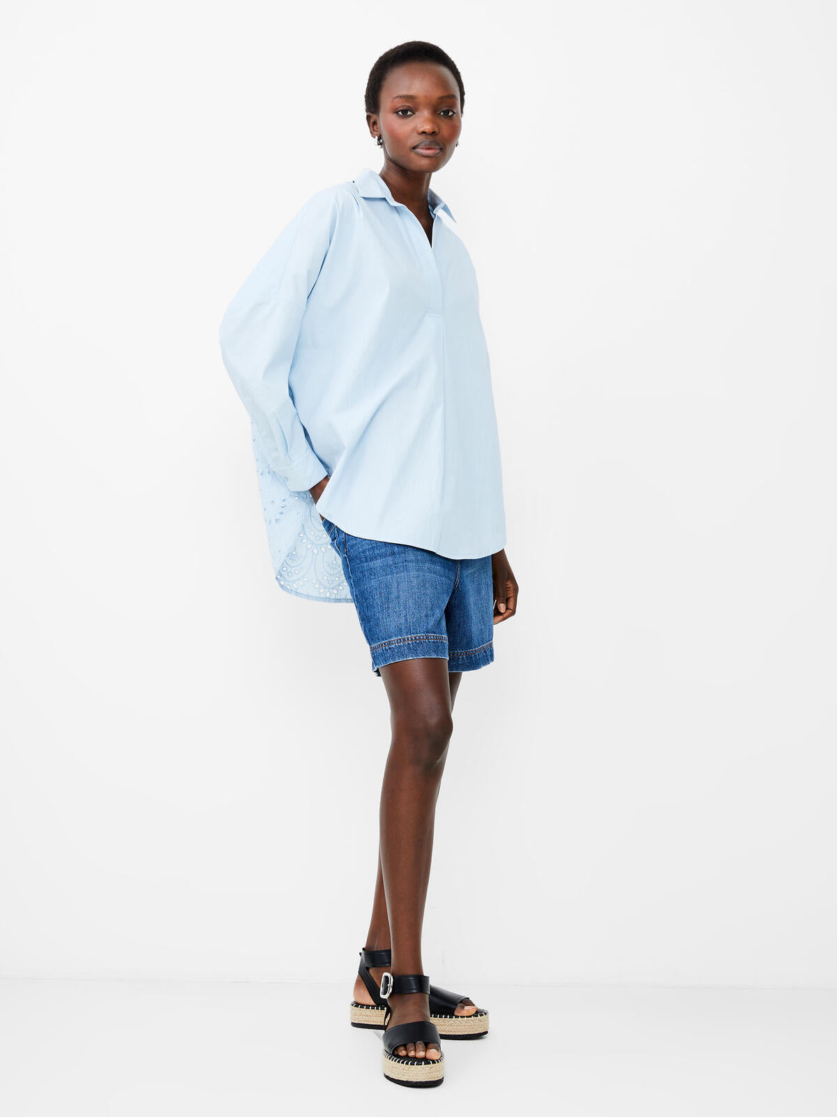 French Connection Appelona Broderie Anglaise Shirt-cashmere Blue-72wdd