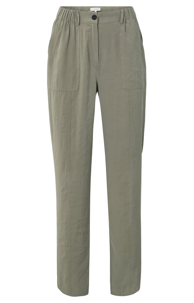 Yaya Woven Cargo Trousers With Elastic Waist, Pockets And Slits - Army Green
