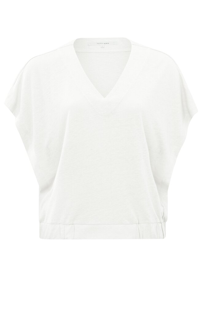 Yaya Sleeveless Linen Top With V-neck And Elastic Waistband - Off White